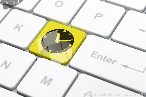 Image of Time concept: Clock on computer keyboard background