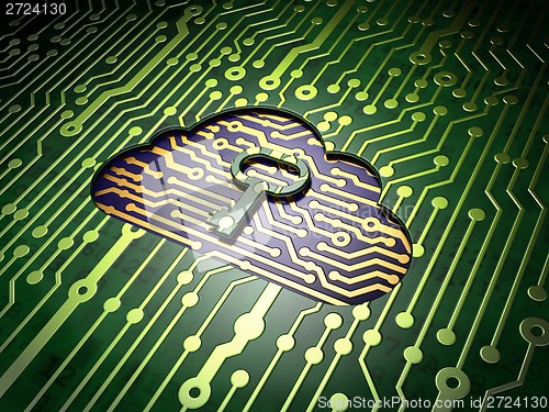 Image of Computing concept: Cloud With Key on circuit board background