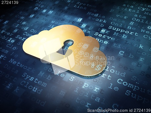 Image of Technology concept: Golden Cloud With Keyhole on digital background