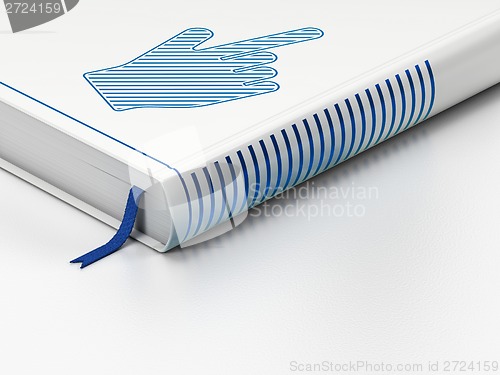 Image of Web development concept: closed book, Mouse Cursor on white background