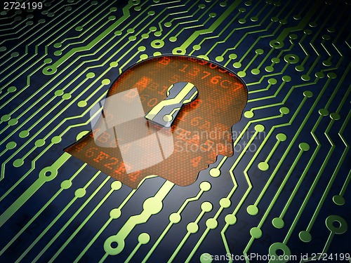 Image of Finance concept: Head With Keyhole on circuit board background