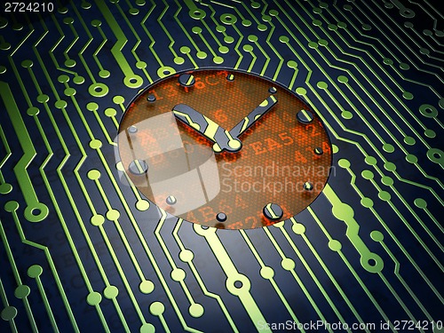 Image of Time concept: Clock on circuit board background