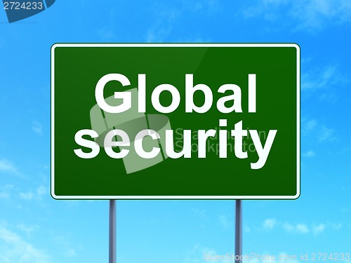 Image of Safety concept: Global Security on road sign background