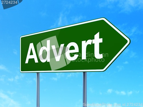 Image of Marketing concept: Advert on road sign background