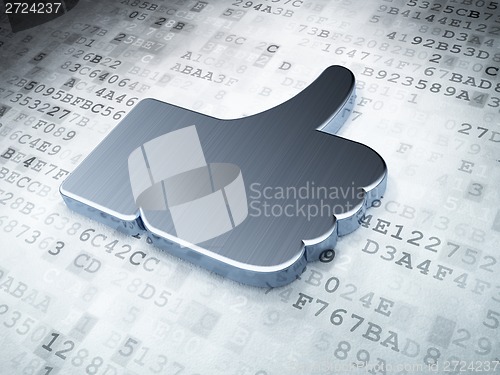 Image of Social media concept: Silver Thumb Up on digital background