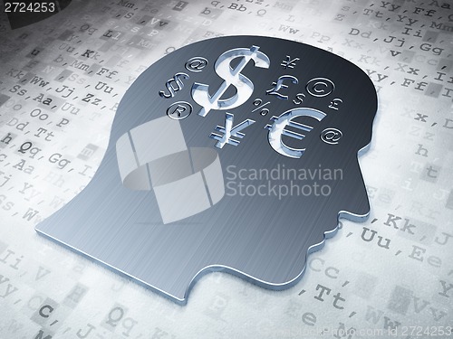 Image of Education concept: Silver Head With Finance Symbol on digital background