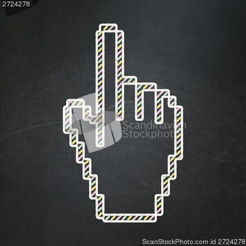 Image of Web development concept: Mouse Cursor on chalkboard background