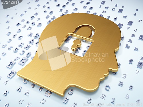 Image of Business concept: Golden Head With Padlock on digital background