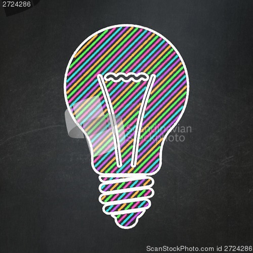 Image of Finance concept: Light Bulb on chalkboard background