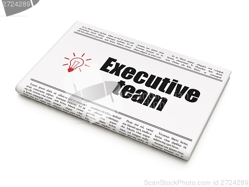 Image of Business concept: newspaper with Executive Team and Light Bulb