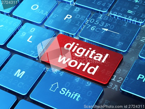 Image of Data concept: Digital World on computer keyboard background