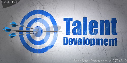 Image of Education concept: target and Talent Development on wall background