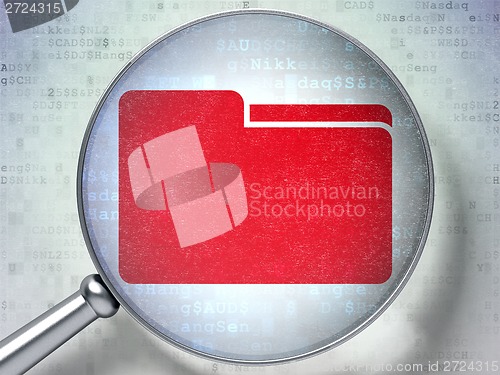 Image of Finance concept: Folder with optical glass on digital background
