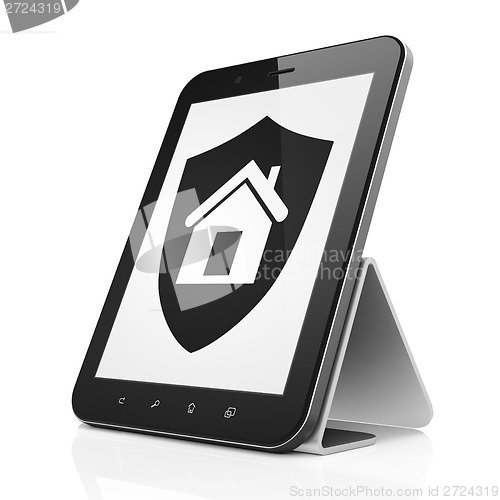 Image of Safety concept: Shield on tablet pc computer