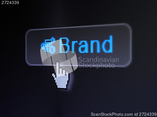 Image of Advertising concept: Brand and Calculator on digital button background