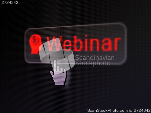 Image of Education concept: Webinar and Head With Finance Symbol on button