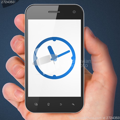 Image of Timeline concept: Clock on smartphone