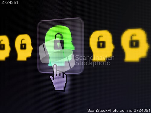 Image of Protection concept: Head With Padlock on digital computer screen