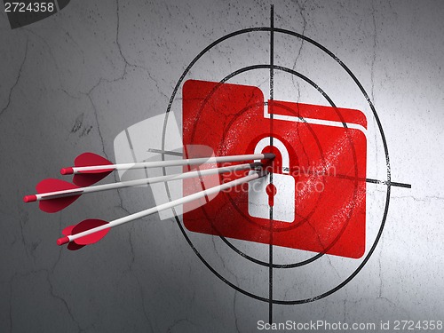 Image of Business concept: arrows in Folder With Lock target on wall
