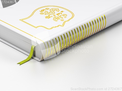 Image of Closed book, Head With Finance Symbol on white background