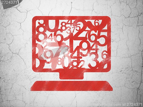 Image of Education concept: Computer Pc on wall background