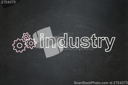 Image of Finance concept: Gears and Industry on chalkboard background