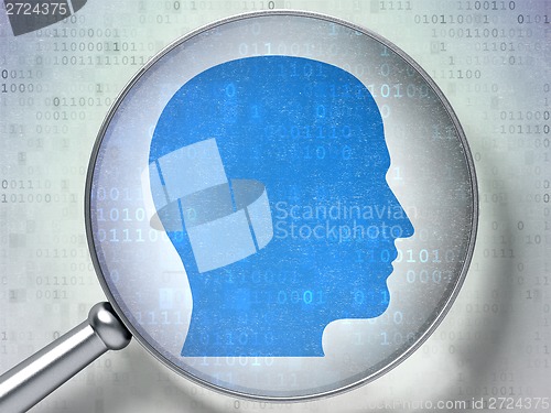 Image of Information concept: Head with optical glass on digital background