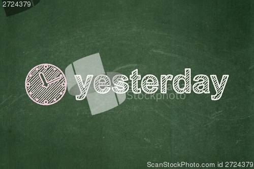 Image of Time concept: Clock and Yesterday on chalkboard background