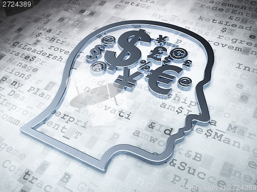 Image of Silver Head With Finance Symbol on digital background