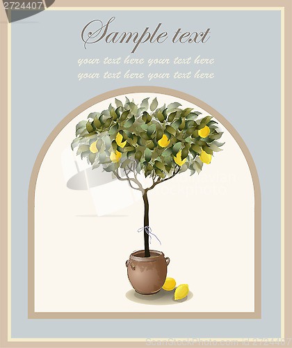 Image of Tree illustration with lemon fruits. Menu.