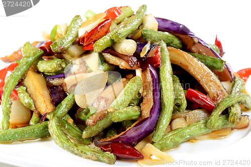 Image of Chinese Food: Fried eggplant slices with beans