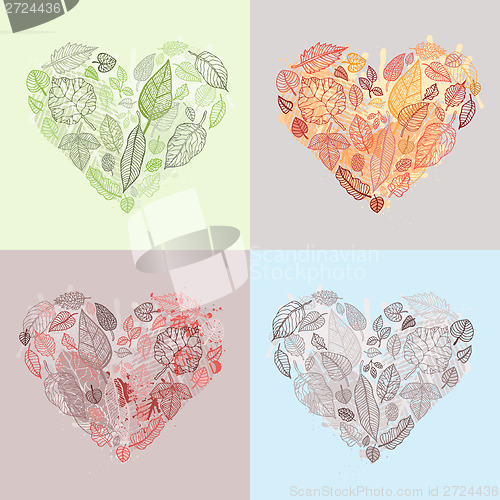 Image of Heart of the leaves. Seasons Background.