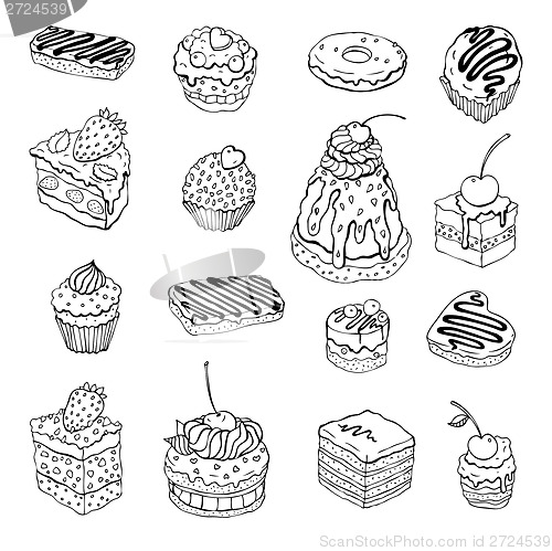 Image of Set of cute cake. Contour illustration