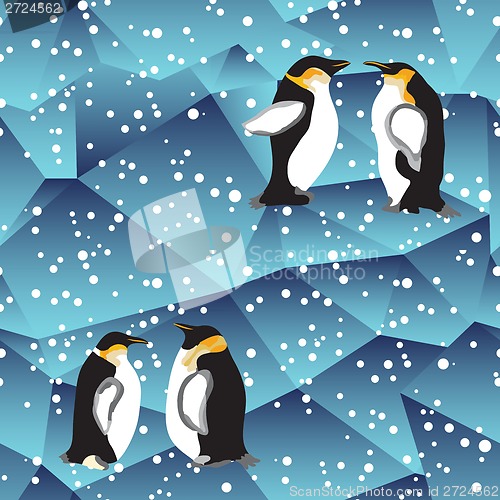 Image of blue crystal ice background texture with penguin