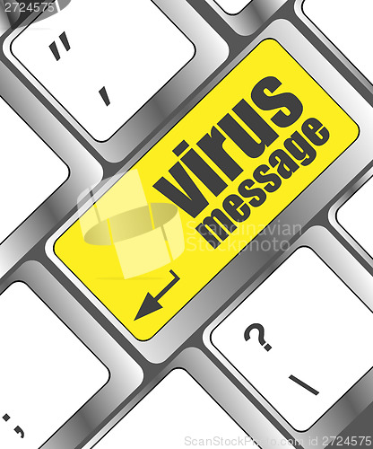 Image of Computer keyboard with virus message key