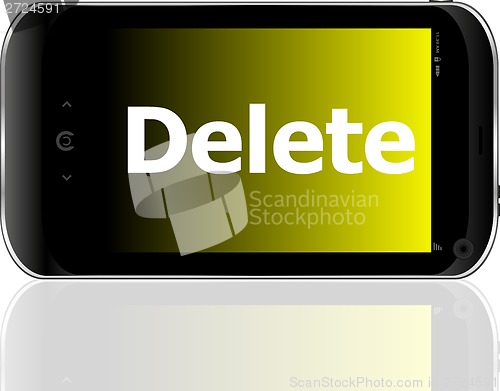 Image of Web development concept: smartphone with word delete on display