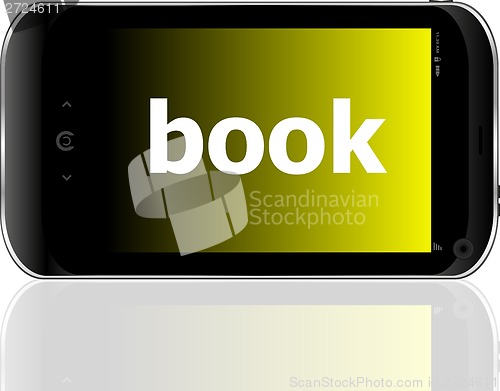 Image of business concept: smartphone with word book on display