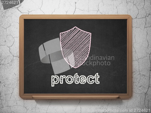 Image of Security concept: Shield and Protect on chalkboard background