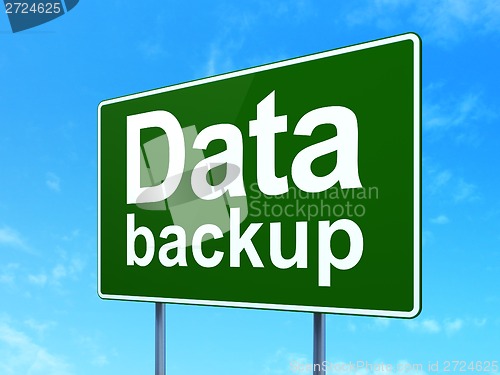 Image of Data concept: Data Backup on road sign background