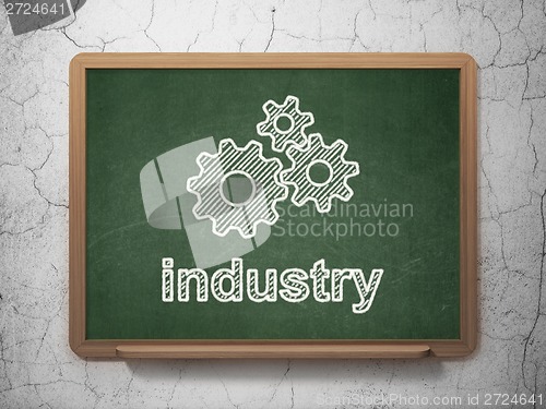 Image of Finance concept: Gears and Industry on chalkboard background