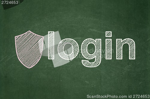 Image of Privacy concept: Shield and Login on chalkboard background
