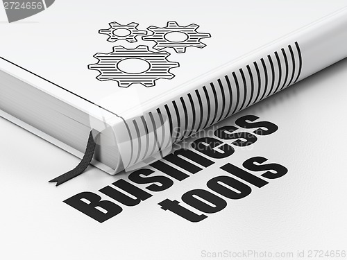 Image of Finance concept: book Gears, Business Tools on white background