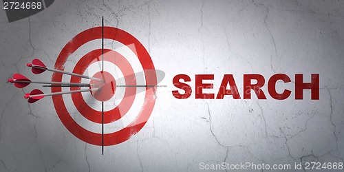 Image of Web design concept: target and Search on wall background