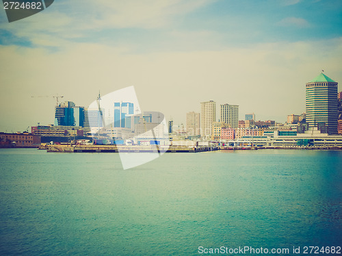 Image of Retro look View of Genoa Italy from the sea