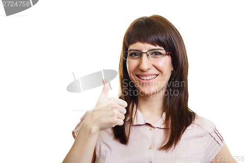 Image of Young attractive happy girl with glasses