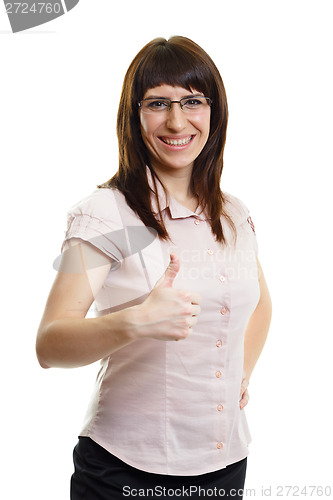Image of Young attractive happy girl with glasses