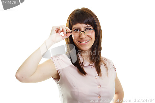 Image of Young attractive happy girl with glasses