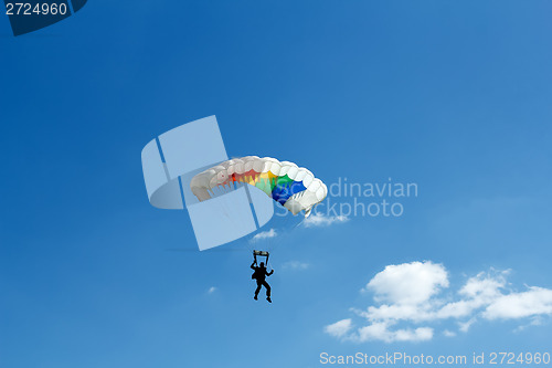 Image of unidentified skydiver on blue sky