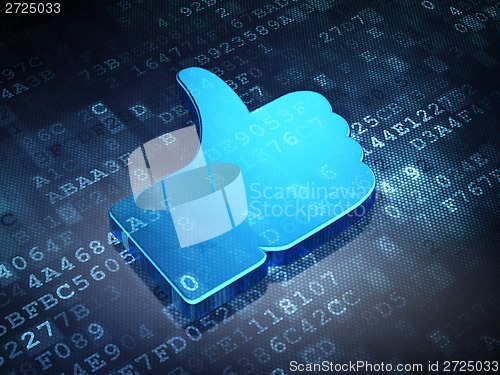 Image of Social network concept: Blue Thumb Up on digital background