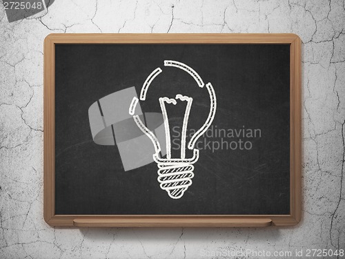 Image of Business concept: Light Bulb on chalkboard background